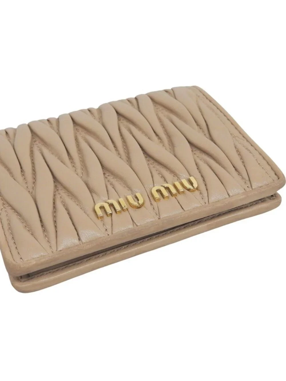 Miu Miu Matelasse Bifold Wallet Compact Pink Beige Inside Like